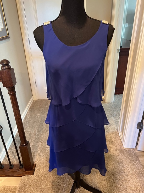 Jr Nites Dresses & Skirts - Elegant Royal Blue Tiered Chiffon Midi Dress with Embellished Straps